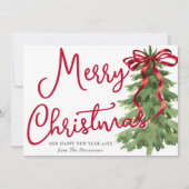 Retro Red Bow Pine Squiggle Lijst Foto Kerst Feestdagenkaart (Voorkant)