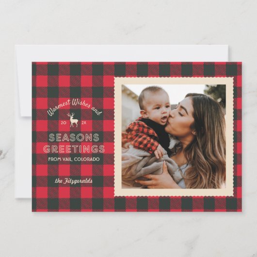 Retro Red Buffalo Plaid Rustieke Kerstfoto Feestdagenkaart (Voorkant)
