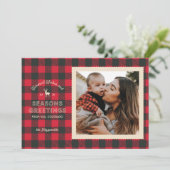 Retro Red Buffalo Plaid Rustieke Kerstfoto Feestdagenkaart (Staand voorkant)