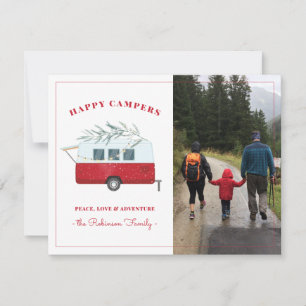 Retro Red Camper Adventure Camping Kerstmis Kaart