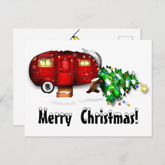  Retro Red Camper-kerstBriefkaart Briefkaart (Voorkant / Achterkant)