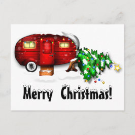 Retro Red Camper-kerstBriefkaart Briefkaart