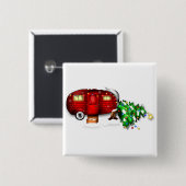 Retro Red Camper kerstButton Vierkante Button 5,1 Cm (Voorkant /achterkant)