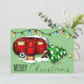  Retro Red Camper-kerstkaart Feestdagenkaart (Staand voorkant)