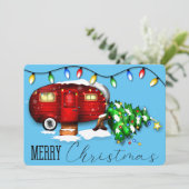  Retro Red Camper-kerstkaart Feestdagenkaart (Staand voorkant)