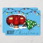  Retro Red Camper-kerstkaart Feestdagenkaart (Voorkant / Achterkant)