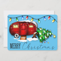  Retro Red Camper-kerstkaart