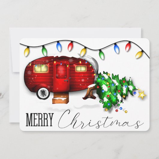  Retro Red Camper-kerstkaart Feestdagenkaart (Voorkant)