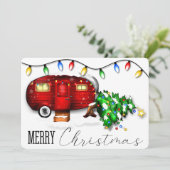  Retro Red Camper-kerstkaart Feestdagenkaart (Staand voorkant)