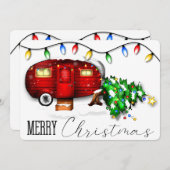  Retro Red Camper-kerstkaart Feestdagenkaart (Voorkant / Achterkant)