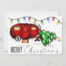  Retro Red Camper-kerstkaart