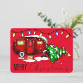  Retro Red Camper-kerstkaart Feestdagenkaart (Staand voorkant)