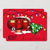  Retro Red Camper-kerstkaart Feestdagenkaart (Voorkant / Achterkant)