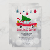 Retro Red Car die een kerstboomfeest vervoert Kaart (Voorkant / Achterkant)