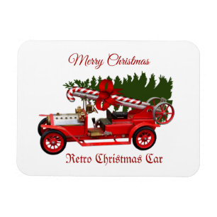 Retro Red Car-kerstboom Magneet