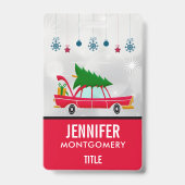 Retro Red Car met kerstboom Badge (Achterkant)