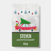 Retro Red Car met kerstboom Badge (Achterkant)
