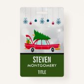 Retro Red Car met kerstboom Badge (Voorkant)
