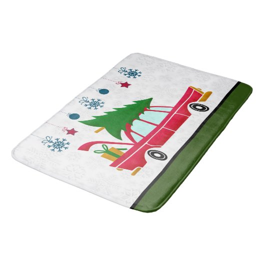 Retro Red Car met kerstboom Badmat (Gekanteld)