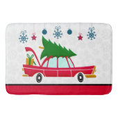 Retro Red Car met kerstboom Badmat (Voorkant)