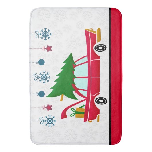 Retro Red Car met kerstboom Badmat (Voorkant Verticaal)