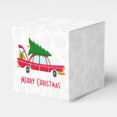 Retro Red Car met kerstboom Bedankdoosjes (Voorkant Zijde)