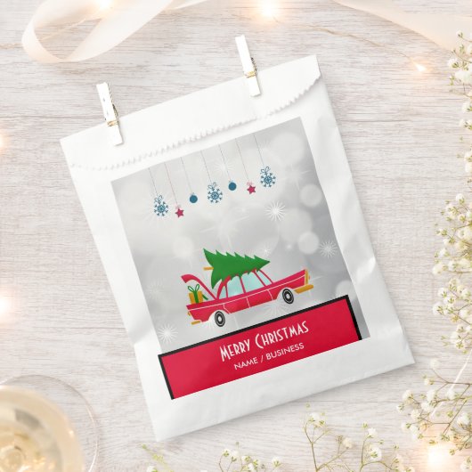 Retro Red Car met kerstboom Bedankzakje (Geknipt)