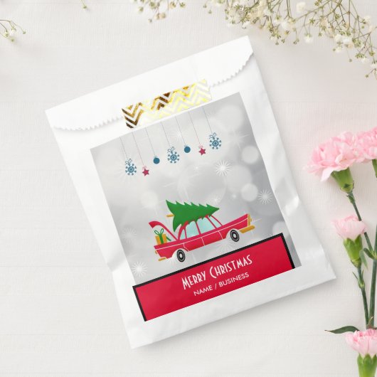 Retro Red Car met kerstboom Bedankzakje (Gezegeld)