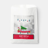 Retro Red Car met kerstboom Bedankzakje (Voorkant)