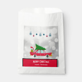 Retro Red Car met kerstboom Bedankzakje