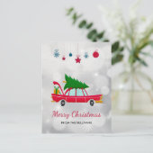 Retro Red Car met kerstboom Briefkaart (Staand voorkant)