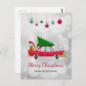 Retro Red Car met kerstboom Briefkaart (Voorkant / Achterkant)