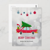 Retro Red Car met kerstboom Briefkaart (Voorkant / Achterkant)