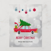 Retro Red Car met kerstboom Briefkaart (Voorkant)