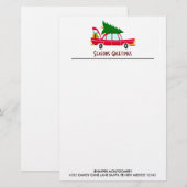 Retro Red Car met kerstboom Briefpapier (Voorkant / Achterkant)