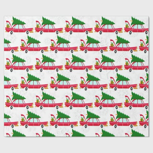 Retro Red Car met kerstboom Cadeaupapier (Vlak)