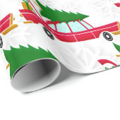 Retro Red Car met kerstboom Cadeaupapier (Rol Hoek)