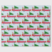 Retro Red Car met kerstboom Cadeaupapier (Vlak)