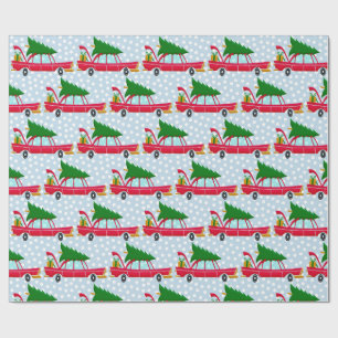 Retro Red Car met kerstboom Cadeaupapier