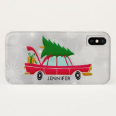 Retro Red Car met kerstboom Case-Mate iPhone Case (Achterkant (horizontaal))