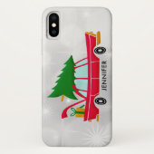 Retro Red Car met kerstboom Case-Mate iPhone Case (Achterkant)