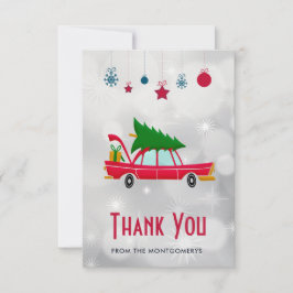Retro Red Car met kerstboom Dank u Bedankkaart