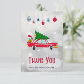 Retro Red Car met kerstboom Dank u Bedankkaart (Staand voorkant)