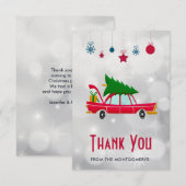 Retro Red Car met kerstboom Dank u Bedankkaart (Voorkant / Achterkant)