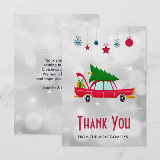 Retro Red Car met kerstboom Dank u Bedankkaart (Voorkant / Achterkant)