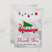 Retro Red Car met kerstboom Dank u Bedankkaart (Voorkant / Achterkant)