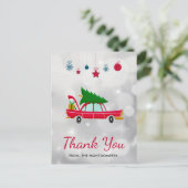 Retro Red Car met kerstboom Dank u Briefkaart (Staand voorkant)