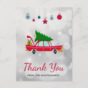 Retro Red Car met kerstboom Dank u Briefkaart