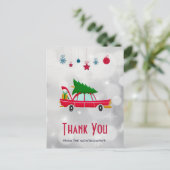 Retro Red Car met kerstboom Dank u Briefkaart (Staand voorkant)