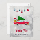 Retro Red Car met kerstboom Dank u Briefkaart (Voorkant / Achterkant)